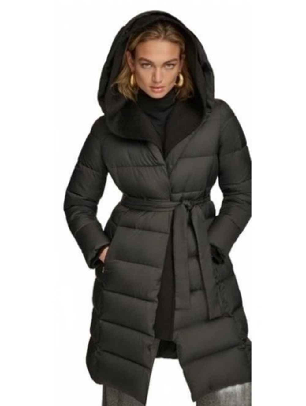Donna Karan Tie Waist Puffer-M